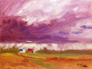 stormy skies farm barn realistic Impressionism oil Painting landscape TomFisher - Picture 1 of 5