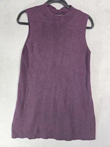 Eileen Fisher Medium Merino Wool Tunic Sweater Mini Dress Purple Sleeveless Mock - Picture 1 of 7