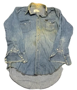 Vintage Wrangler Shirt Mens L Pre-Shrunk Pearl Snap Denim 60s Western - Picture 1 of 4