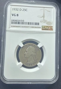 1932 D 25C Washington Quarter - NGC VG8 - Key Date - Picture 1 of 2