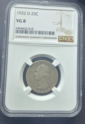 1932 D 25C Washington Quarter - NGC VG8 - Key Date - Image 1 of 2