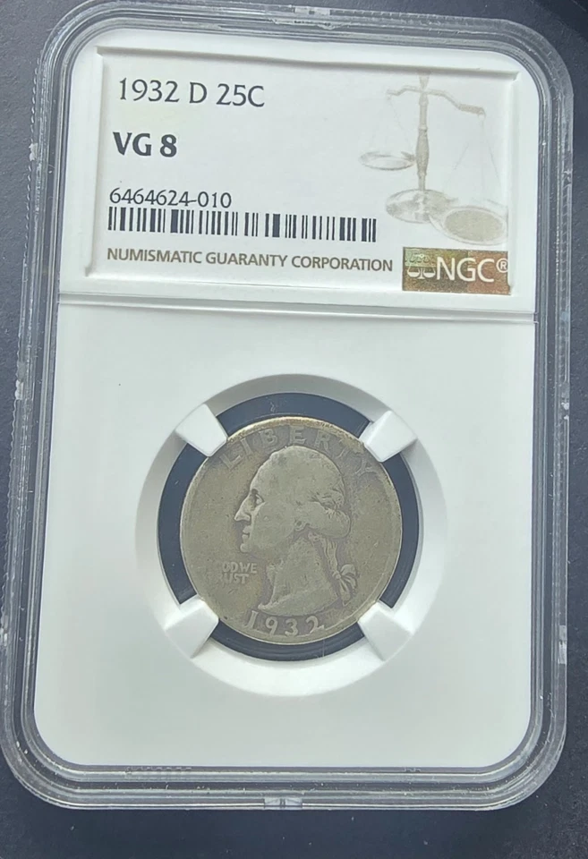 1932 D 25C Washington Quarter - NGC VG8 - Key Date - Image 1 of 2