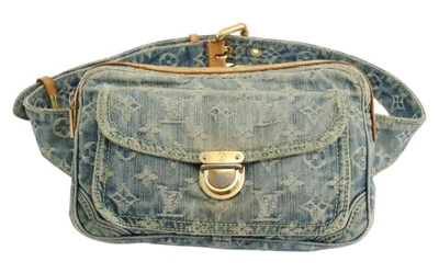 Authentic Louis Vuitton Monogram Denim Waist Bum Bag Blue M95347 from Japan USED - Image 1 of 4
