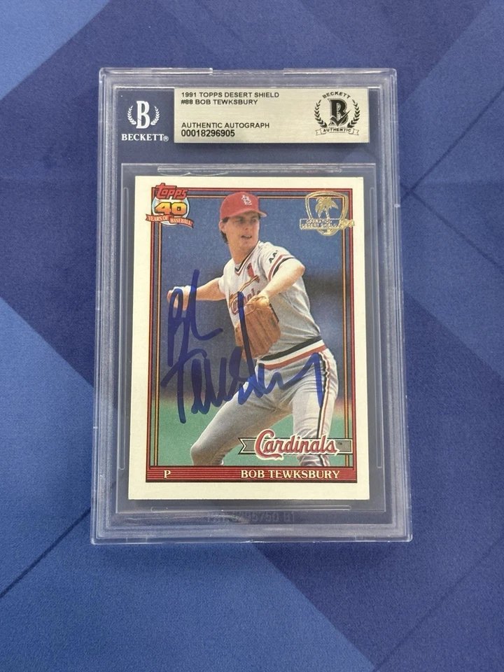 Bob Tewksbury Auto 1991 Topps Desert Shield RARE Yankees Cardinals Beckett - Image 1 of 3