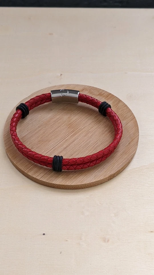 Hombre - Pulsera Invicta Cuero Rojo Acero Inoxidable 8 Pulgadas Largo Foto 1 de 1