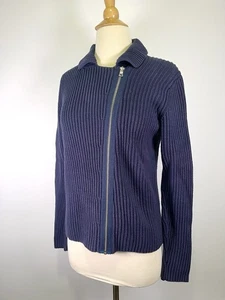 Chaqueta Suéter Boden Azul Marino Asimétrica Acanalada Tejido Algodón Cremallera Talla 10 - Imagen 1 de 8