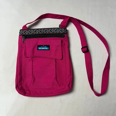 Kavu Crossbody Bag Magenta Purple Shoulder Bag Paisley Strap Pocket Canvas - Image 1 of 4