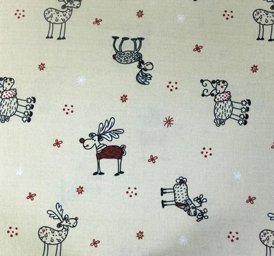 Dekostoff Canvas Taschenstoff Elche creme  Reststück Leinenoptik 93 x 140 cm - Bild 1 von 2