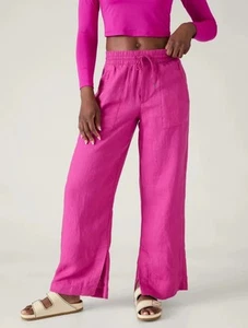 Athleta Retreat 100% Linen Hi-Rise Wide Leg Pant Iceplant Pink Summer Pants 1XL - Picture 1 of 9