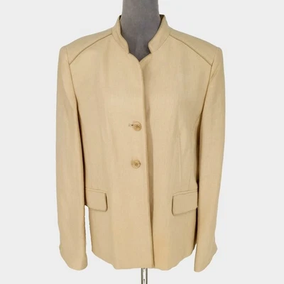 Куртка женская Jones Wear 16 бежевая в полоску льняная смесь с подкладкой блейзер карманы карьера - Изображение 1 из 4