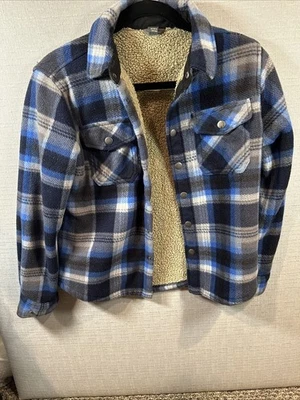 Eddie Bauer Niño Botón a Presión Sherpa Forrado Franela Camisa Chaqueta Cuadros 10/12 Foto 1 de 4