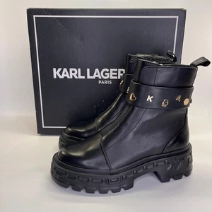 Bota Karl Lagerfeld Latisha Negra Talla 7.5 Mujer Gruesa Suela Cremallera Lateral Estilo - Imagen 1 de 22