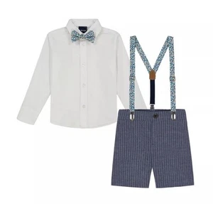 Izod Baby Boy 4 Piece Dressy Shorts Set Floral Bow Tie Wedding Church 12 mos New - Picture 1 of 6