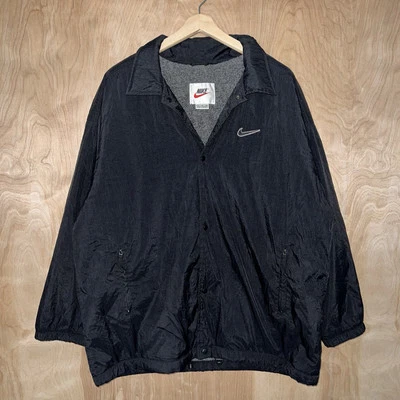 VINTAGE 90s NIKE WHITE TAG PILE LINED NYLON LOGO JACKET BLACK SIZE LARGE - Image 1 of 4