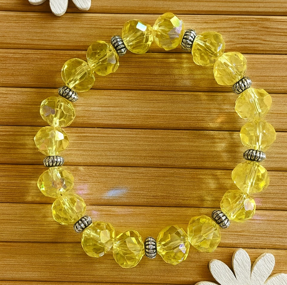 Pulsera elástica elástica amarilla tibetana plata espaciadora cuentas mujer Foto 1 de 1