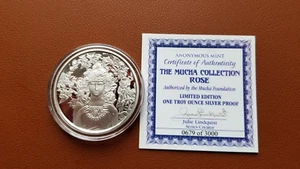 2017 ALFONSE MUCHA COLLECTION - ROSE #3 IN SERIES 1 OZ SILVER PROOF WITH CERT - Picture 1 of 7