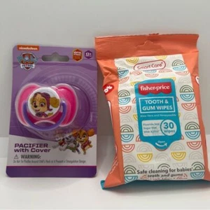 Paw Patrol Sky Pacifier With Cover Pink Fisher-Price Tooth and Gum Wipe Bundle - Picture 1 of 7