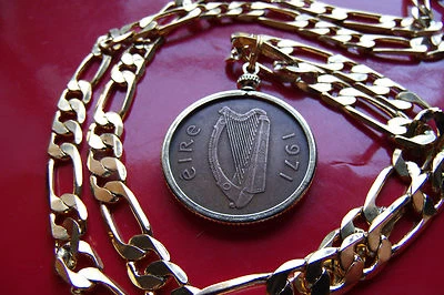 Penny de la suerte irlandés 1971 para hombre y cadena FIGARO de 20" llena de oro de 7 mm de ancho Foto 1 de 4