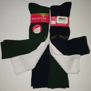 6 Pair GoldToe EZ Match Knee High Girls Socks Kids Size 2-10.5 Blue White Green - Picture 1 of 6