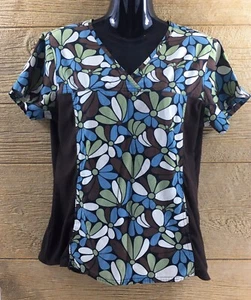 Cherokee Womens Scrub Top Shirt Size Small Brown Blue Medical Wear - Picture 1 of 12