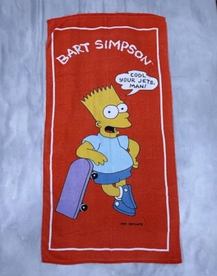 Vintage 1990 Bart Simpson Cool Your Jets Man Matt Groening Beach Towel - Image 1 of 4