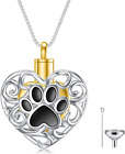Flpruy Pet Urn Necklace for Dog Cat Ashes Cremation Sterling Heart Paw-A 