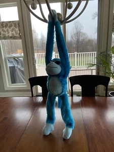 BLUE STUFFED ANIMAL HANGING MONKEY - NEW - Picture 1 of 3