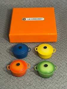 Vtg Le Creuset Mini Miniature Dutch Ovens Orange,Yellow, Green, Blue Magnet Set - Picture 1 of 3