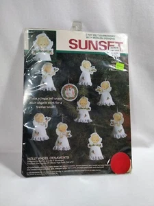 Vintage Sonnenuntergang 18096 Stechpalme Engel Ornamente Filz Set - Bild 1 von 3