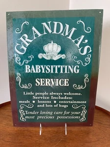 Grandma's Babysitting Service metal sign 16X12" Heartfelt Home Grandparent Gift - Imagen 1 de 7
