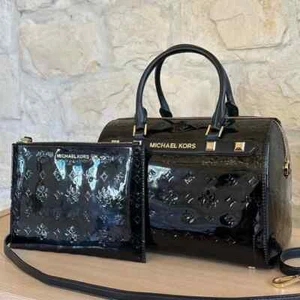 Michael Kors Kara Metallic Large Duffle Signature handbag/Wallet NWT RARE BLACK - Picture 1 of 36