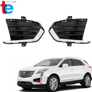 LH And RH Fog Light Bumper Cover Grille Black For 2017 2018 2019 Cadillac XT5 - Picture 1 of 15