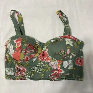 BOG Collective Sz XS Floral Bustier Crop Top Gathered Stretchy Adjustable Straps - Picture 1 of 9