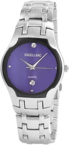 EXCELLANC Armbanduhr Ø 40 mm Herren Metallarmband Damen Datumanzeige lila silber - Picture 1 of 5