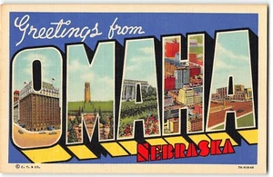 OMAHA NEBRASKA Großbrief Leinen Postkarte, Curteich 1937 - Luftbild Straßen - Bild 1 von 2