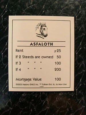 Monopoly   LORD OF THE RINGS   Trilogy Edition  Asfaloth  TITLE DEED CARD  2003 - Image 1 of 2