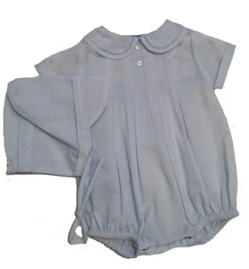 Petit Ami Baby Blue Boys Tucked Romper & Hat NWT Preemie & Newborn - Picture 1 of 5