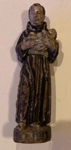 Antique St Anthony Baby Jesus Hand Carved Statue Sculpted 6" Figure Wood Carving - Picture 1 of 18