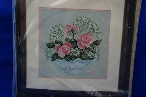 Janlynn Cross Stitch Rose Bowl #80-20, 9" x 9" Sealed - Picture 1 of 5
