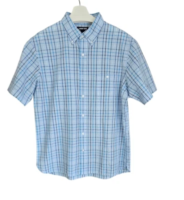 Camisa Lands’ End Seersucker a Cuadros Abotonada Hombres L Azul Playa Costera Preppy Foto 1 de 4