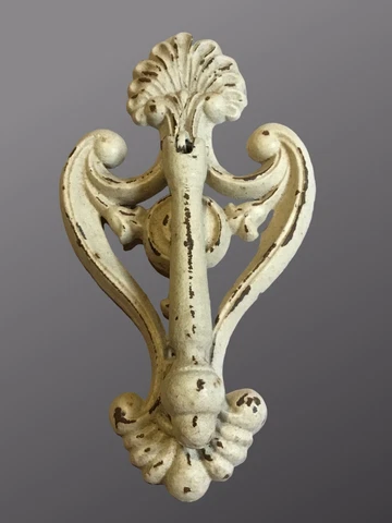 Rustic Antique inspired Cast Iron Door Knocker Distressed Cream White Shabby Cover