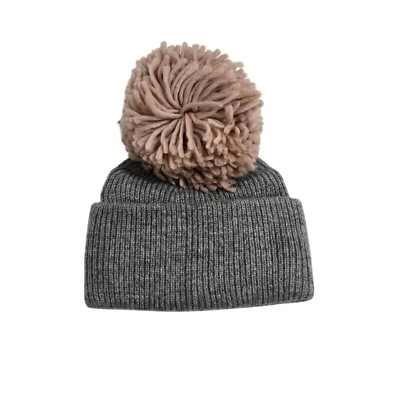 Chapéu Pom Pom com nervuras divididas H&M cinza Marl/rosa escuro - Imagem 1 de 4
