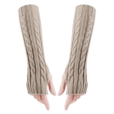 Womens Long Half Finger Fingerless Gloves Arm Hand Warmer Knitted Mittens Winter - Image 1 of 4