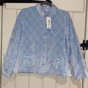 M&S Fleece Pastel Blue Lounge Jacket UK12/14 New Tag Button Up Warm Winter Cosy - Picture 1 of 7