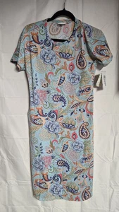 LuLaRoe Size X Marly Dress Light Blue Floral Paisley Print Belted Pockets NWT - Picture 1 of 9