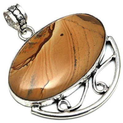 Pendant Picture Jasper Gemstone Gift For Her Silver Jewelry 1.75" - Image 1 of 4