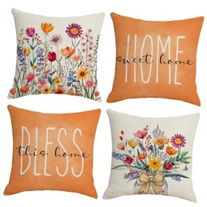 Throw Pillow Covers 18x18 Set of 4 Spring Summer 18" x 18" (Pack of 4) Orange - Picture 1 of 7