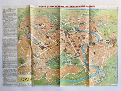 Vintage Birdseye View Map Of Roma Rome, Italy Trolley Tram Bus - Image 1 of 4