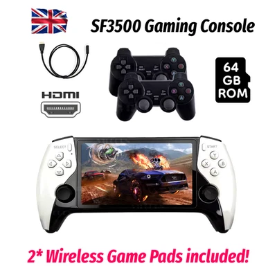 SF3500 Retro Gaming Console Handheld 5" Screen HDMI 2 Wireless Controllers 64GB PS1 x9
