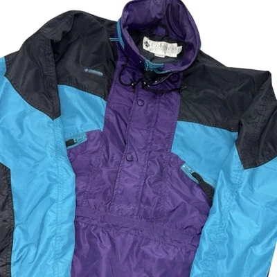 VTG Columbia Radial Sleeve Pullover Jacket Men M Teal Purple Black 90s Anorak - Image 1 of 4